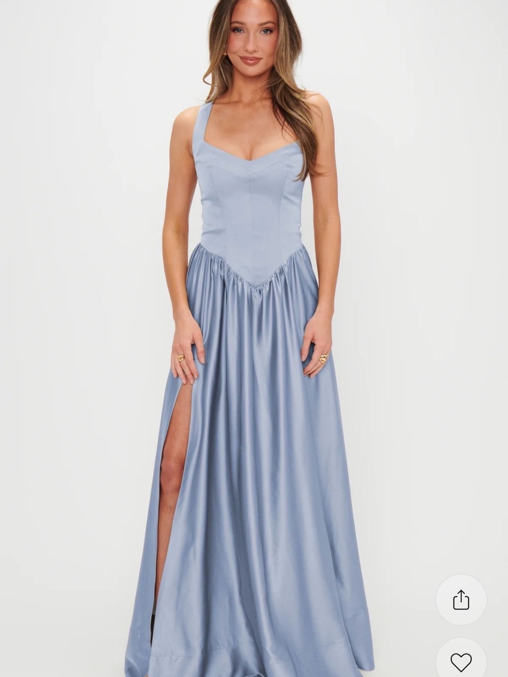Show Me Your Mumu Abigail Maxi Dress - XXS - Steel Blue Luxe Satin Formal Gown